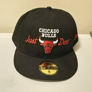 New Era x Just Don Black Chicago Bulls 59FIFTY‎ Fitted Hat Men's Sz. 8